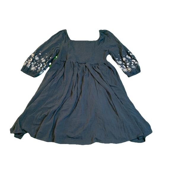 Torrid Dress Size 1X 14-16 Dark Blue Chambray Long Sleeve Smoked Peasant - Picture 1 of 10